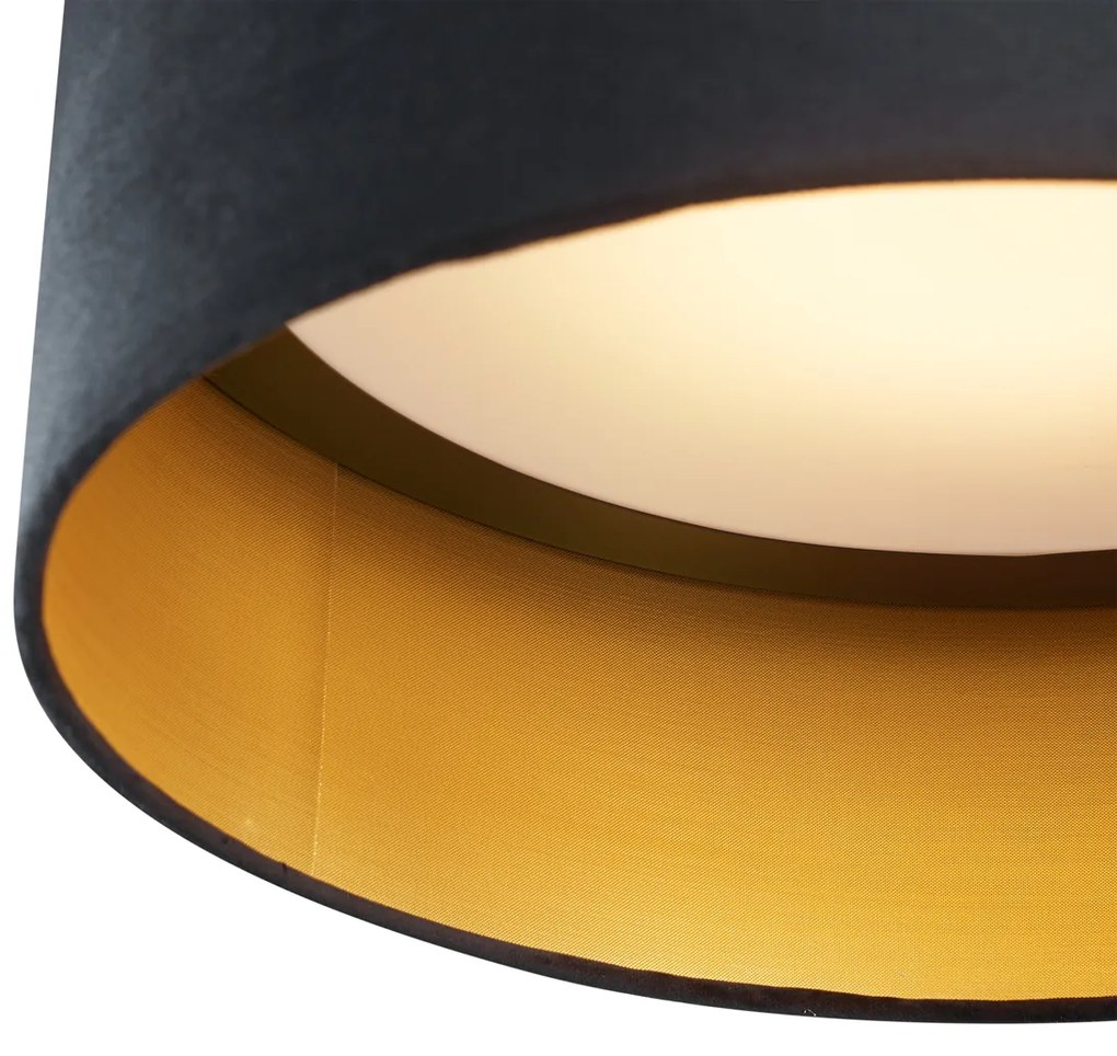 Modern mennyezeti lámpa fekete bársony 40 cm LED-del, 3 lépésben dimmelhető - Sue