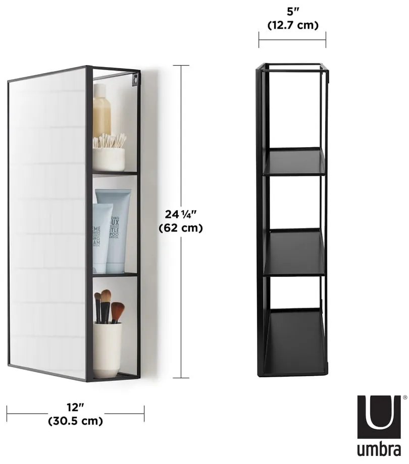 Fali tükör polccal 30x62 cm Cubiko – Umbra