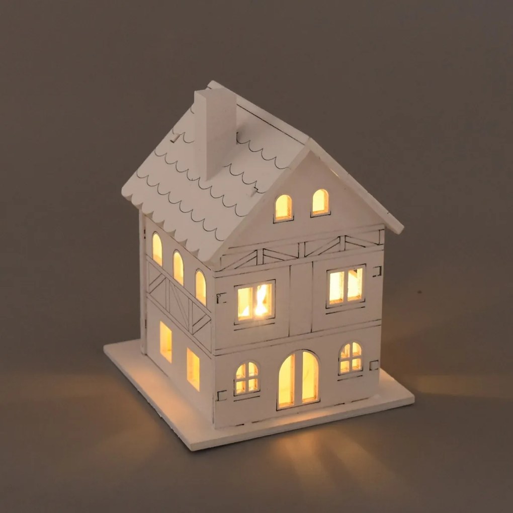 Karácsonyi világító dekoráció Fa házikó, 8 x 10 x8 cm, LED