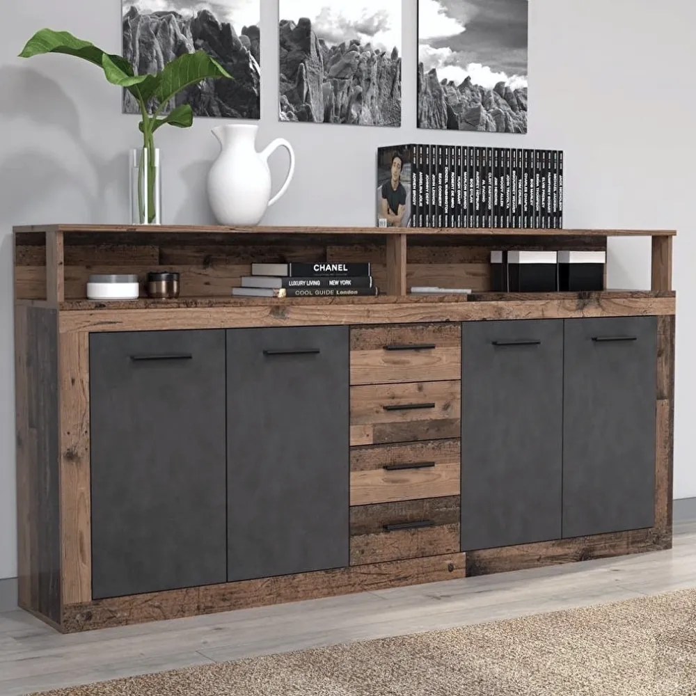 Kombinált komód, old star dark sötét tölgy/ grafit, LUNYSA