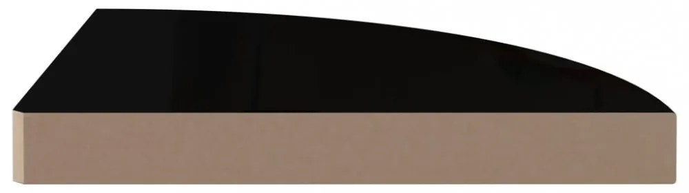 2 db magasfényű fekete MDF lebegő sarokpolc 35 x 35 x 3,8 cm