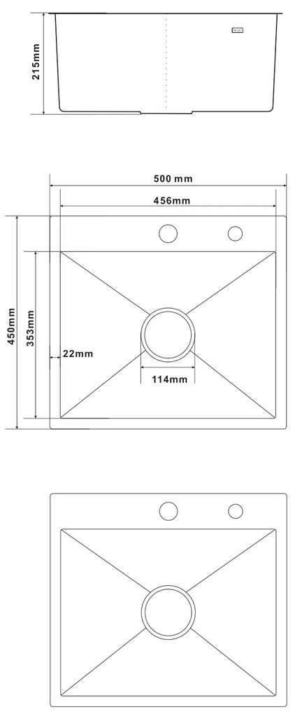 Erga HD, 1 kamrás acél mosogató 500x450x210 mm, acél, ERG-MLS-HD5045