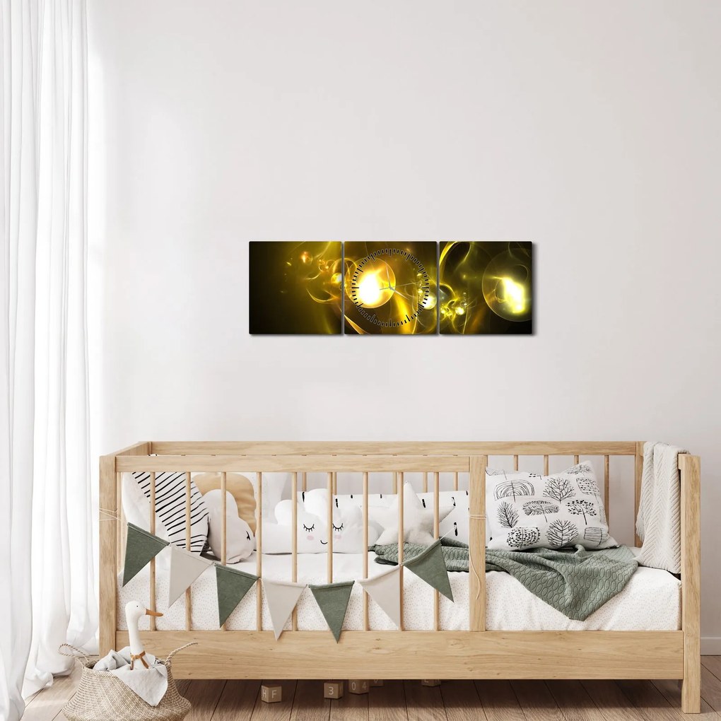 Absztrakt kép sárga gömbök (órával) (90x30 cm)