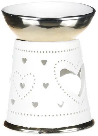 Porcelán aromalámpa Hearts, arany-fehér, 10 x 13 x10 cm