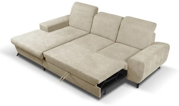 ALTA balos kivitelű, ággyá nyitható L-alakú kárpitozott sarokülőgarnitúra tárolóval, bézs