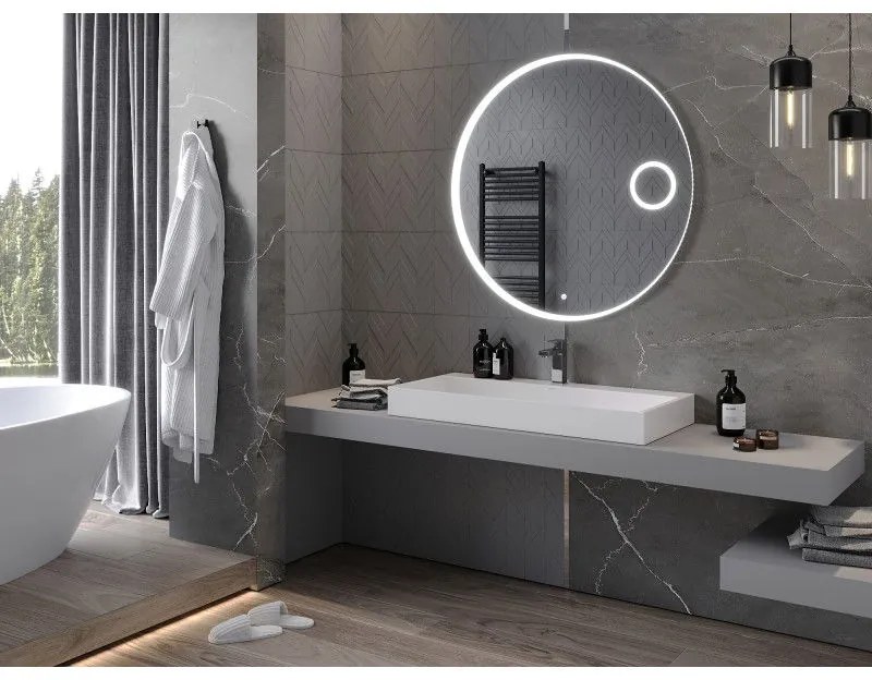 Mexen Ella, LED fürdoszobai tükör háttérvilágítással és kozmetikai tükörrel 100x100 cm, 6000K, páramentesíto, 9811-100-100-611-00
