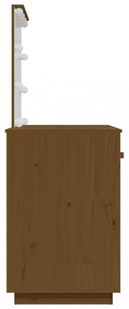 mézbarna tömör fenyőfa fésülködőasztal LED-del 95x50x133,5 cm