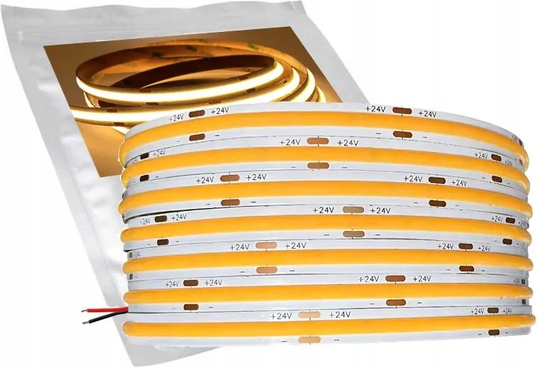 Cob Led szalag Erős 24V 528 dióda/m 14W/m fehér szín Meleg Pro 5mb