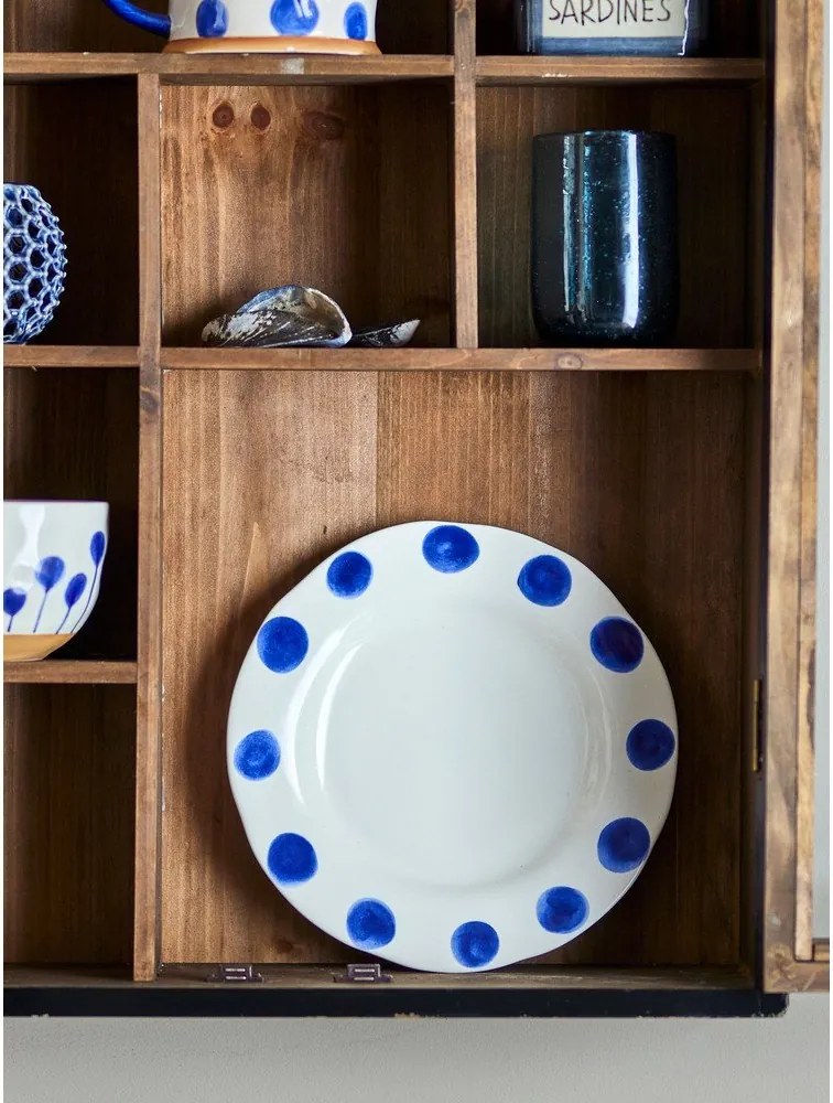 Fehér-kék desszertes kőedény tányér készlet 3 db-os ø 22 cm Linora – Bloomingville