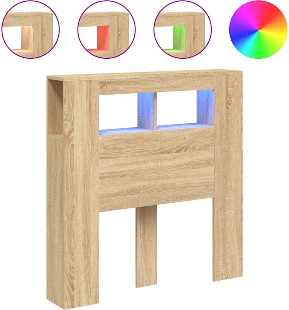vidaXL sonoma tölgy színű szerelt fa LED-es fejtámla 100x18,5x103,5 cm