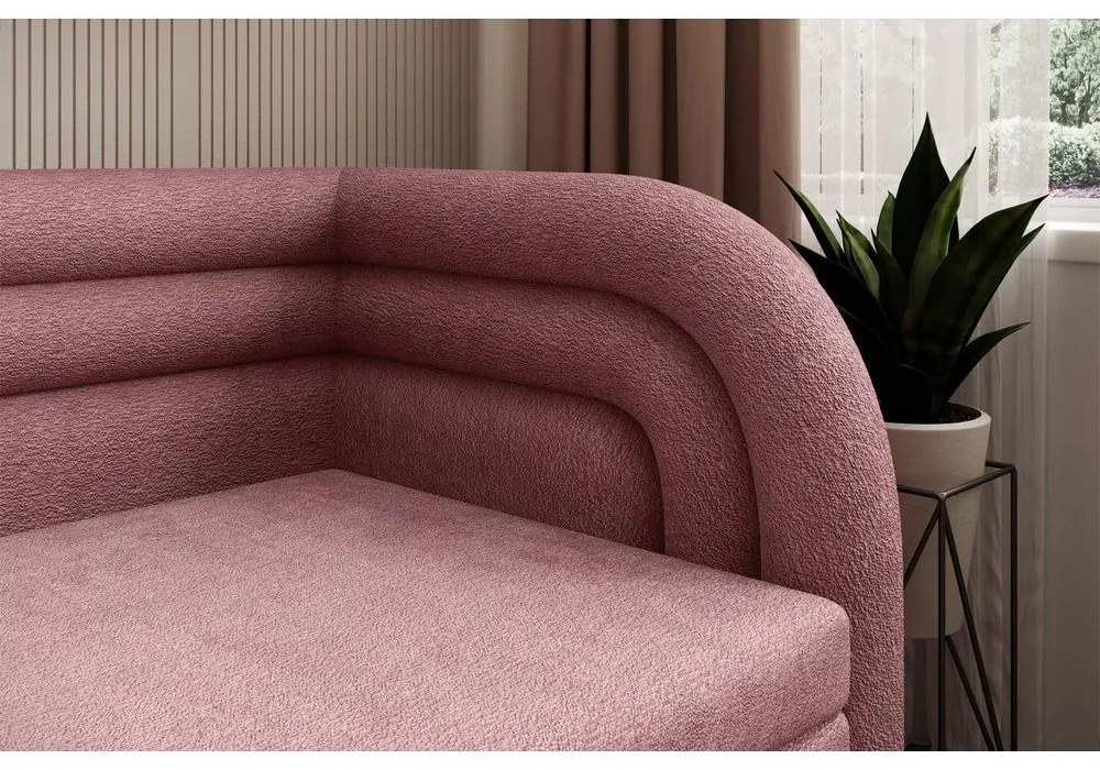 Rózsaszín zsenília kinyitható-tárolóhelyes kanapé jobb oldali 223 cm Fabillo – ELTAP