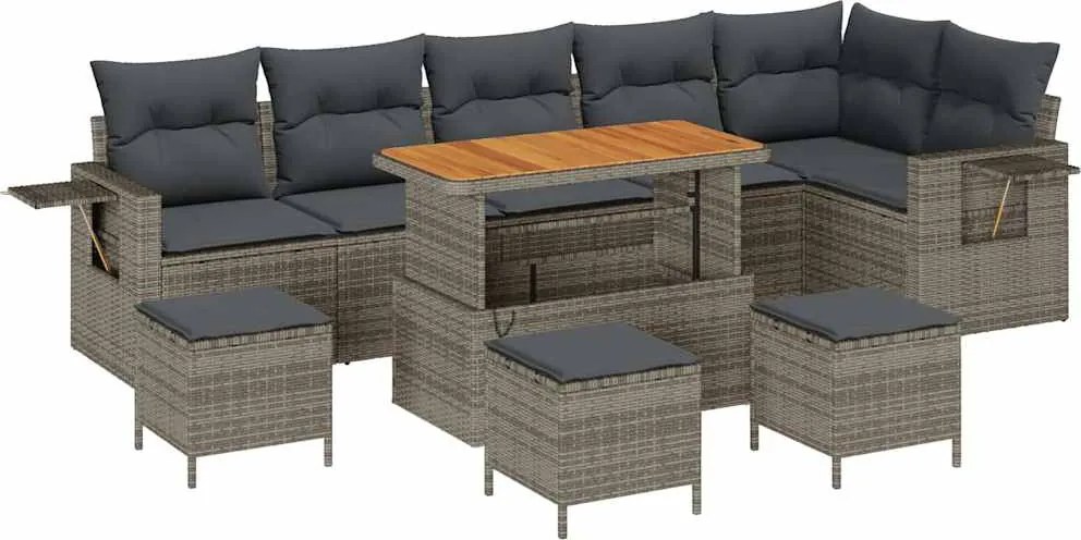 vidaXL Kerti Kanapé Szett párnával 12 pcs Szürke polirattan