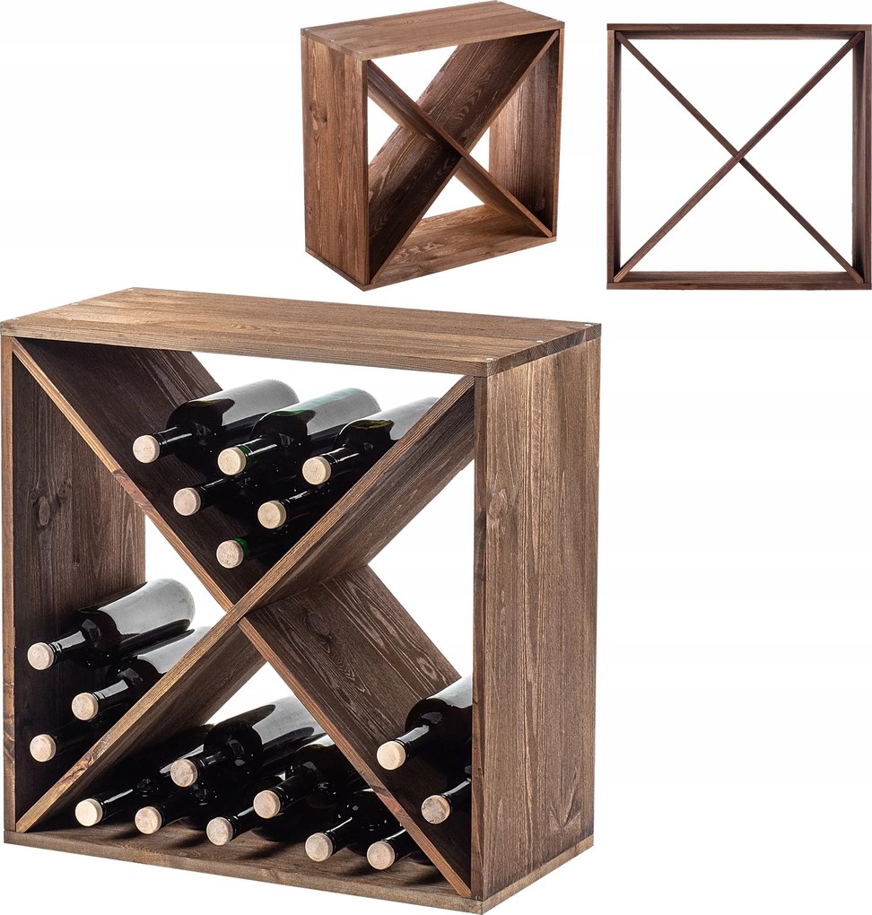 Bortartó Állvány Fa 32 Palack Alkoholos Szekrény Polc Ajándék 52cm