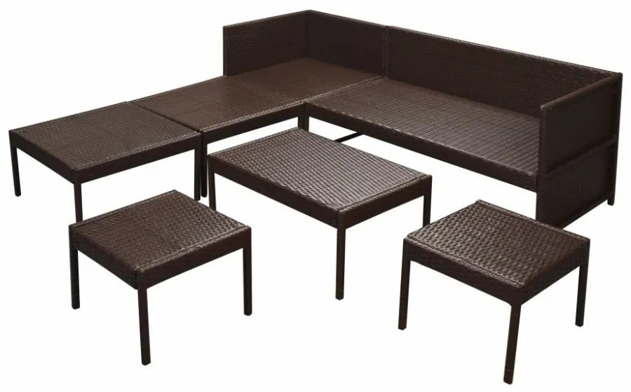 6-részes barna polyrattan kerti bútorszett párnákkal