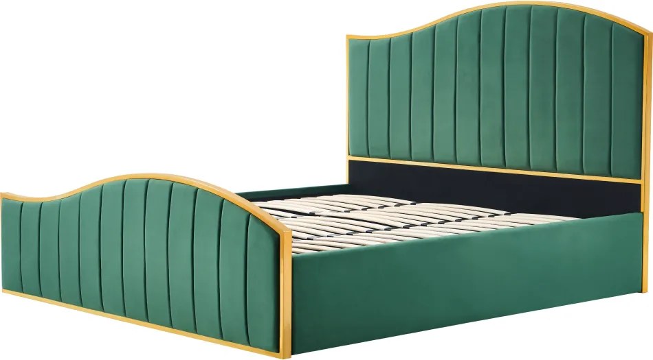 Ágy ráccsal, 160x200, zöld Velvet szövet/gold arany króm, GEORGIA