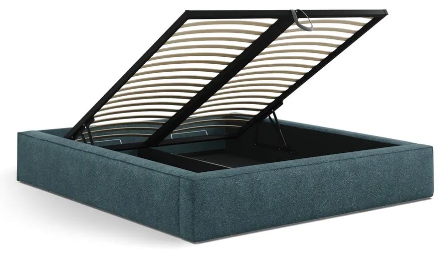 Kék kárpitozott ágyneműtartós franciaágy ágyráccsal 180x200 cm Simon Olivia – Micadoni