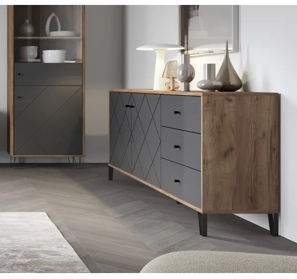 Komód SULA craft tölgy/fekete