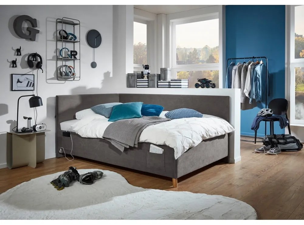 Antracitszürke kárpitozott sarok gyerekágy ágyrács nélkül 90x200 cm Cool – Meise Möbel