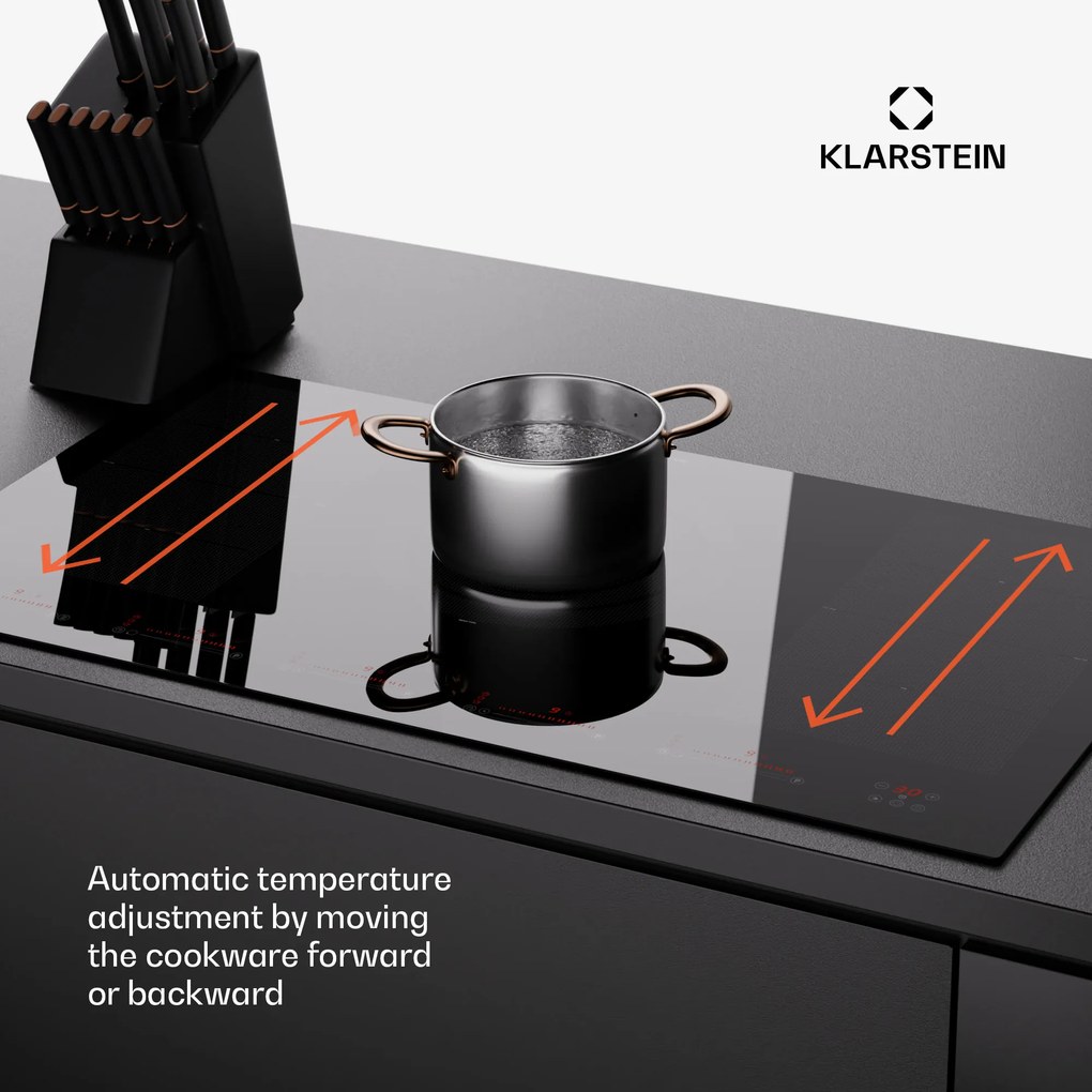 Klarstein Masterzone 90 Flex, indukciós főzőlap, max. 12 600 W, beépített, 5 zóna, 2 Flex zóna, ThermoBoost technológia, Smart Flex