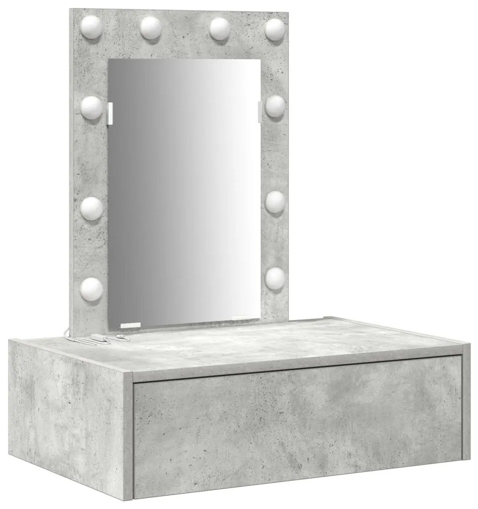 vidaXL Öltözködőasztal tükör lámpákkal Szürke 60 x 40 x 70 cm Faanyag