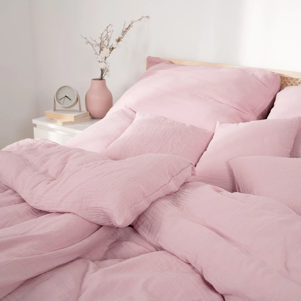 Goldea muszlin ágyneműhuzat – pasztell rózsaszín 240 x 220 és 2db 70 x 90 cm