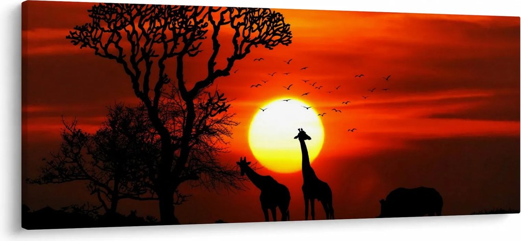 Kép - Állatok sziluettjei napnyugtakor (120x50 cm)