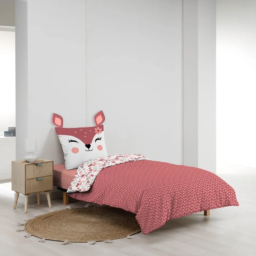 Fehér-rózsaszín egyszemélyes pamut gyerek ágyneműhuzat 140x200 cm Bichette – douceur d'intérieur