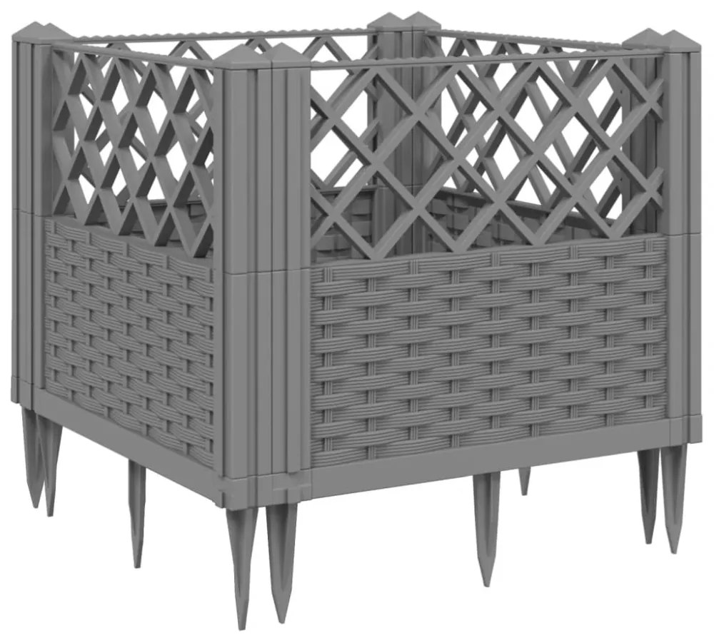 világosszürke PP kerti virágláda cövekekkel 43,5x43,5x43,5 cm