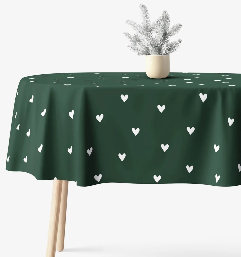 Goldea ovális pamut terítő - szívecskék, sötétzöld alapon 140 x 200 cm