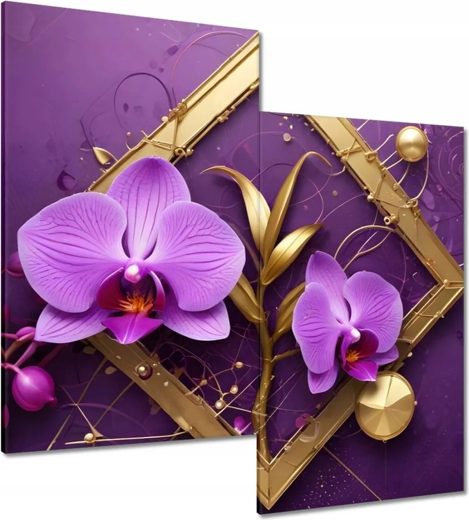 Vászonkép 60x60 Lila orchideák és arany