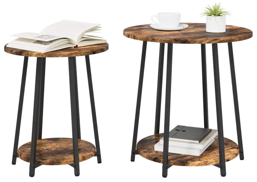 vidaXL Kisasztal készlet polcokkal 2 pcs Füstölt Tölgy és Fekete