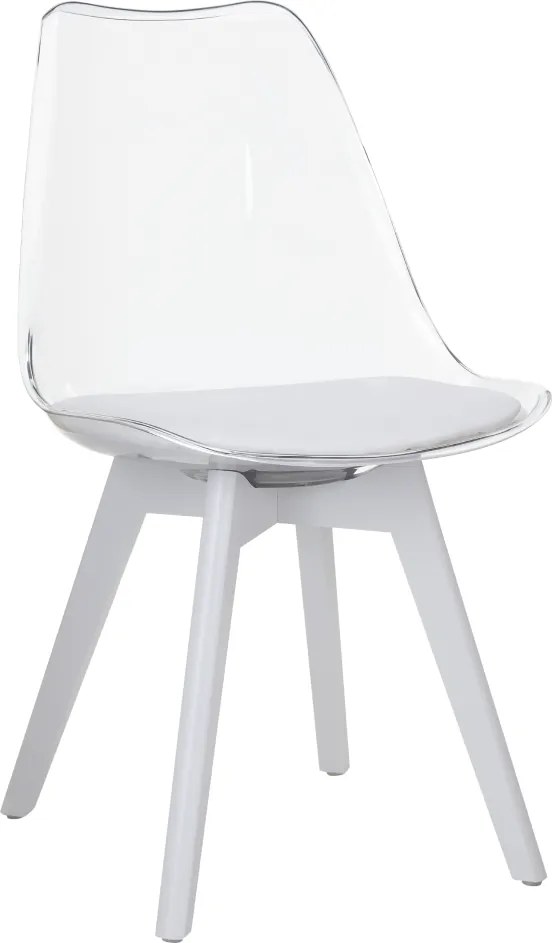 Szék, átlátszó fehér, akril/ekobőr/fehér, BALI 3 NEW