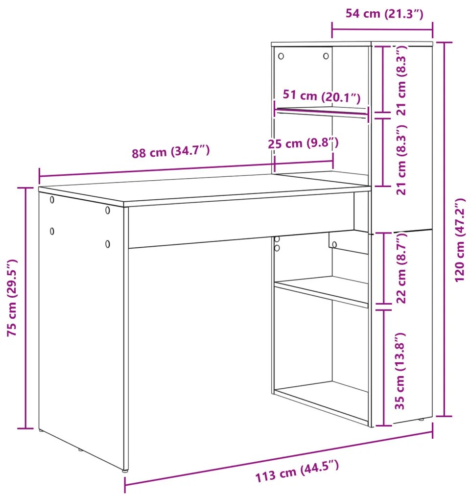 vidaXL Asztal tárolóval Beton Szürke 113x54x120 cm Szerelt fa