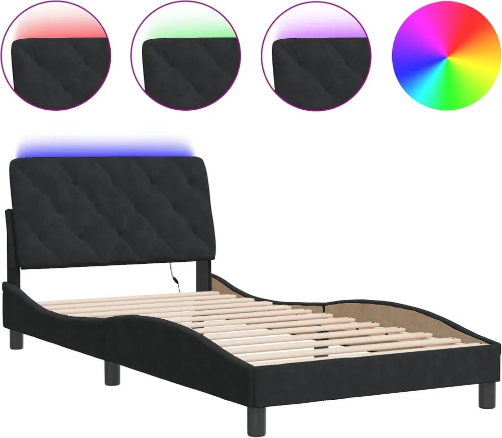 vidaXL fekete bársony ágykeret LED-ekkel matrac nélkül 100 x 200 cm