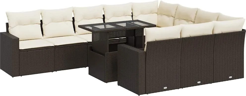 vidaXL 11 részes barna polyrattan kerti ülőgarnitúra párnákkal