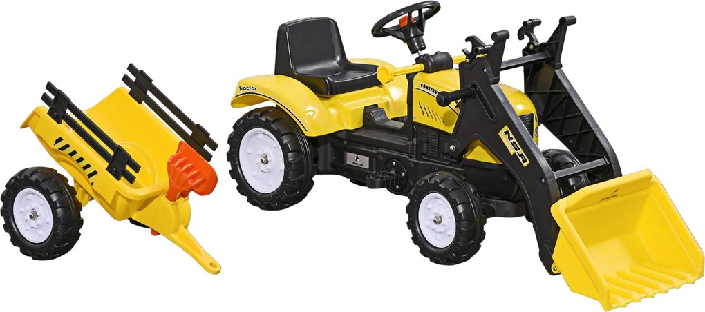 HOMCOM Pedáltraktor Traillerral és Állítható Munkagép Gyerekeknek 3 Éves Kortól Sárga | Aosom