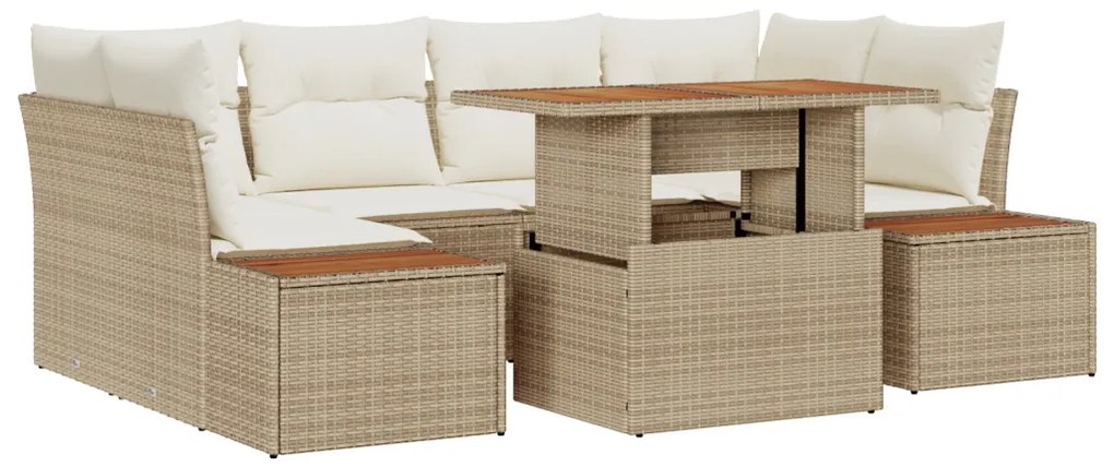 6 Darabos Kert Sofa Szett Párnákkal Bézs Poli Rattan