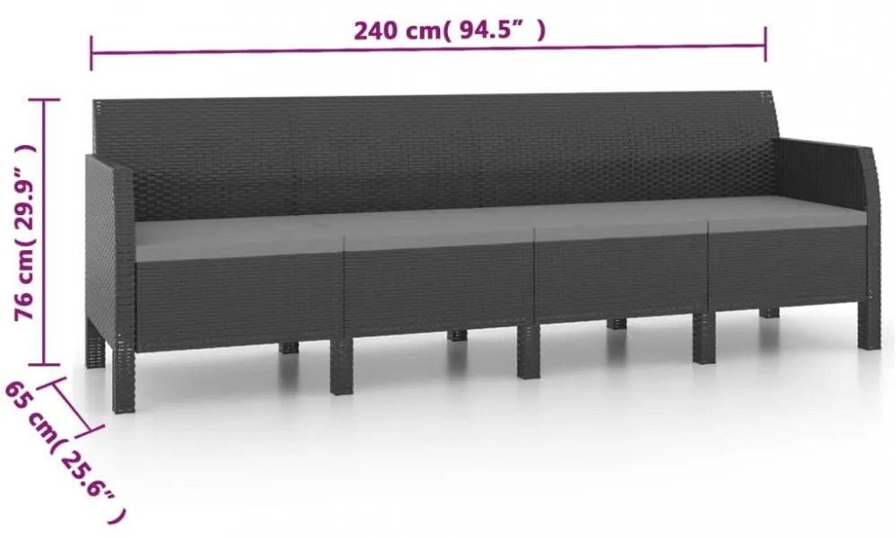 vidaXL 2 részes antracit PP rattan kerti bútorgarnitúra párnákkal
