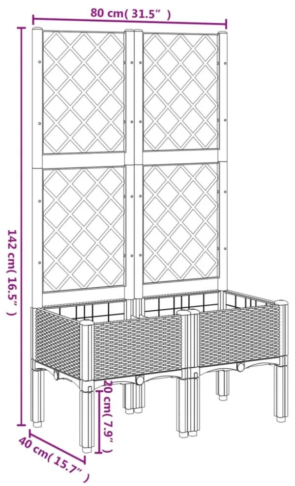 kékszürke PP rácsos kerti ültetőláda 80 x 40 x 142 cm