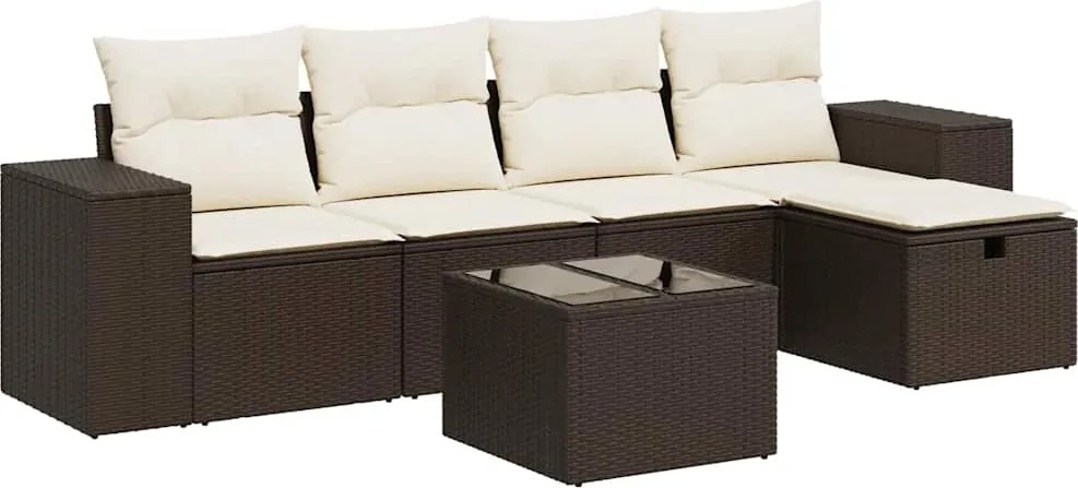 vidaXL 6 részes barna polyrattan kerti ülőgarnitúra párnával