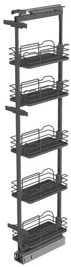 Konyhai fémrács, kamravasalat, 450mm, antracit, teljes kihúzású, csillapított záródás, 1880-2180mm, 5 kosár SIGE, Infinity Line 265