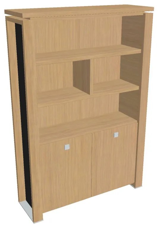 Verno+ S magas szekrény 140 x 46 x 210 cm, polccal, világos tölgy / fekete