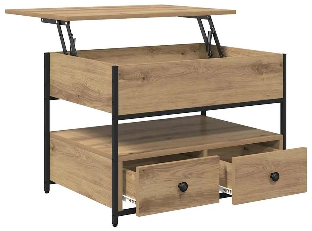 Dohányzóasztal fiókkal kézműves tölgy 70x50x50cm Faanyag