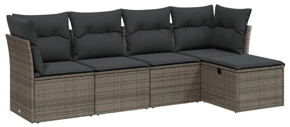 5 részes szürke polyrattan kerti ülőgarnitúra párnákkal