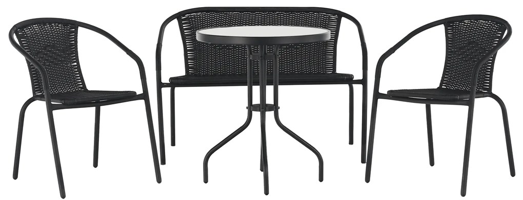 Kerti 4 részes rattan készlet, fekete, BOJAR