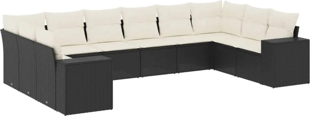 vidaXL 10 részes fekete polyrattan kerti ülőgarnitúra párnákkal