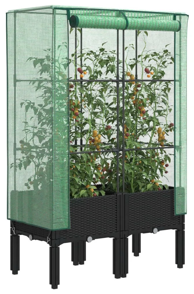 Rattan megjelenésű magaságyás melegháztakaróval 80x40x140 cm