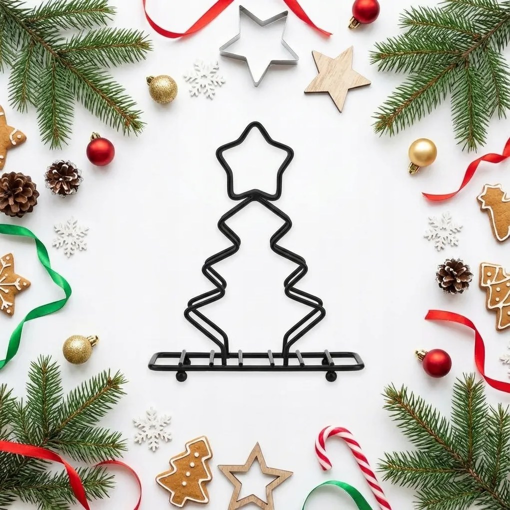 Szalvétatartó Karácsonyfa Tároló Doboz Fekete Acél Állvány 18×16,5 CM