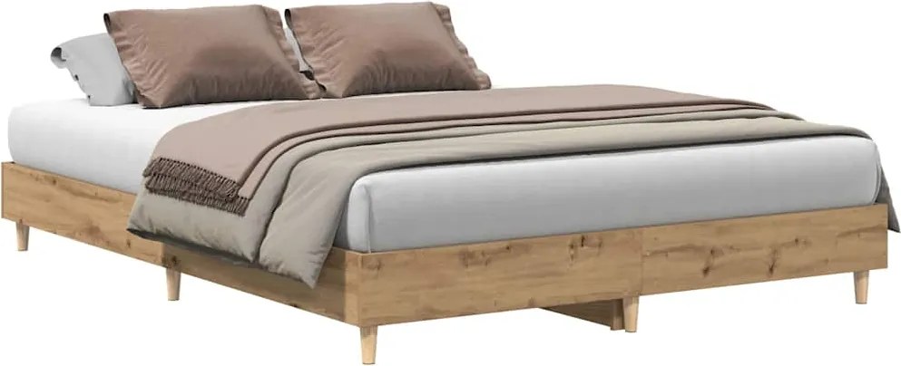 vidaXL kézműves tölgy szerelt fa ágykeret matrac nélkül 150x200 cm