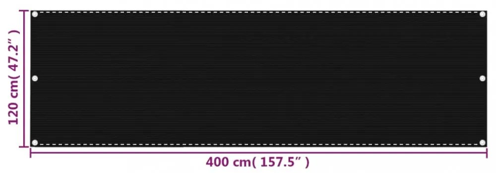 fekete HDPE erkélytakaró 120 x 400 cm